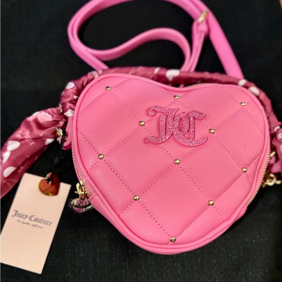 Juicy Couture Pink Heart-Shaped Crossbody Bag with Scarf Handle & Charm NWT - Picture 9 of 11